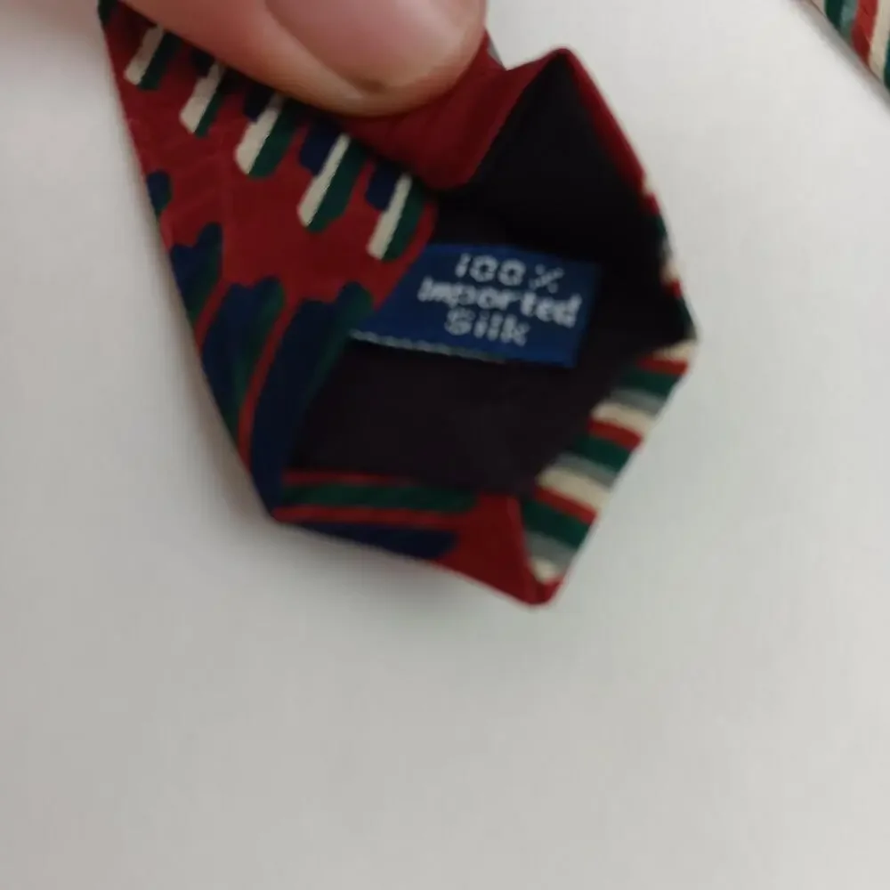Zylos George Machado Tie Mens Red Black Blue Abstract Striped 100% Silk Necktie